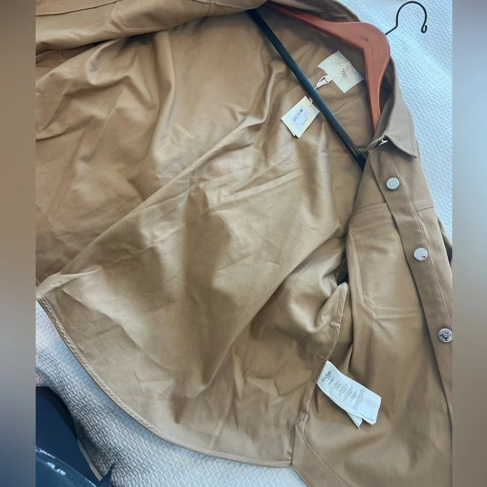 Maje Belted Shirt Jacket in Camel Size US S